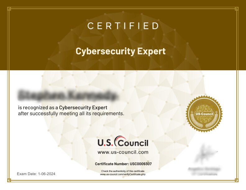 sample certificate for us-council cybersecurity expert